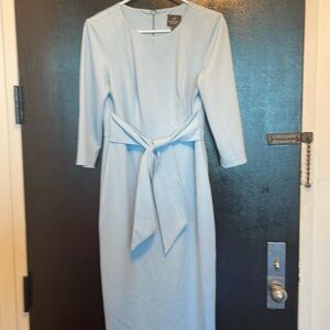 Adrianna papell Stretch Crepe Crew Neck Tie Waist 3/4 Sleeve Midi Sheath Dress